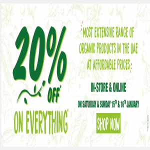 20% off weekend at Organic Foods & Cafe | online & stores | Jan 15 -16 2022